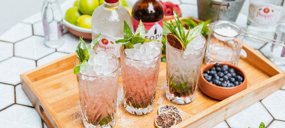Three glasses of  Raspberry Mint Mojito